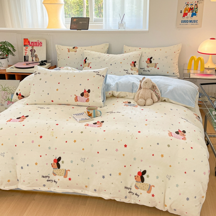 91家纺网 家纺一手货源 找家纺 瑞钰 2025新款A类加厚牛奶绒印花四件套 童趣星海