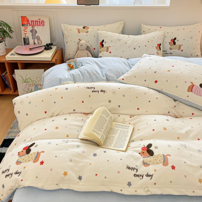 91家纺网 家纺一手货源 找家纺 瑞钰 2025新款A类加厚牛奶绒印花四件套 童趣星海