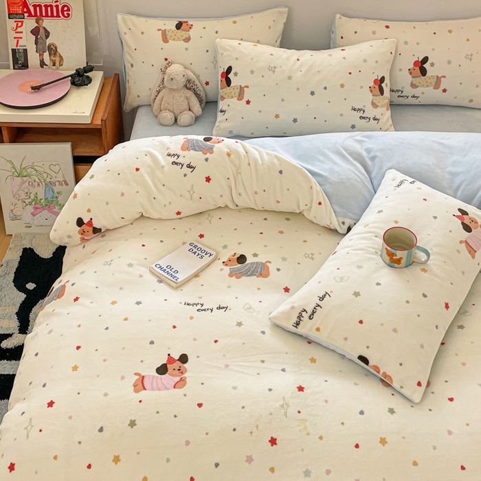 91家纺网 家纺一手货源 找家纺 瑞钰 2025新款A类加厚牛奶绒印花四件套 童趣星海