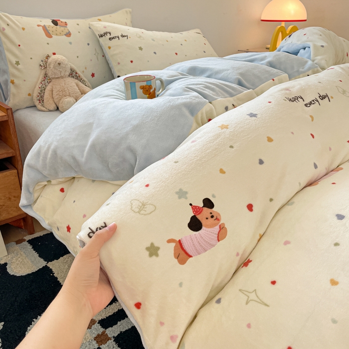 91家纺网 家纺一手货源 找家纺 瑞钰 2025新款A类加厚牛奶绒印花四件套 童趣星海