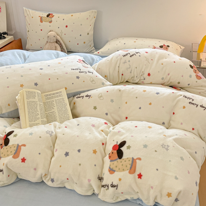 91家纺网 家纺一手货源 找家纺 瑞钰 2025新款A类加厚牛奶绒印花四件套 童趣星海