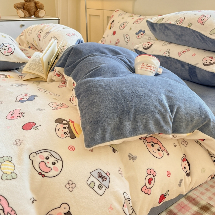 91家纺网 家纺一手货源 找家纺 瑞钰 2025新款A类加厚牛奶绒印花四件套 小小新