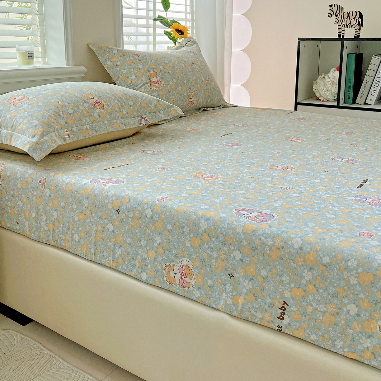 91家纺网 家纺一手货源 找家纺 依庭 2025新款高克重全棉纯棉磨毛印花床笠单品床笠 清新花园