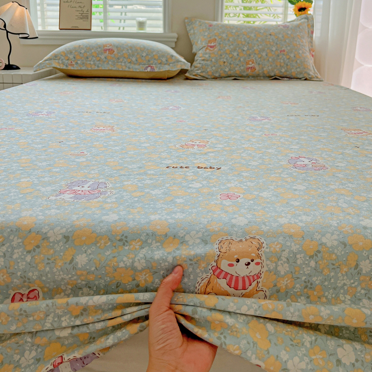 91家纺网 家纺一手货源 找家纺 依庭 2025新款高克重全棉纯棉磨毛印花床笠单品床笠 清新花园