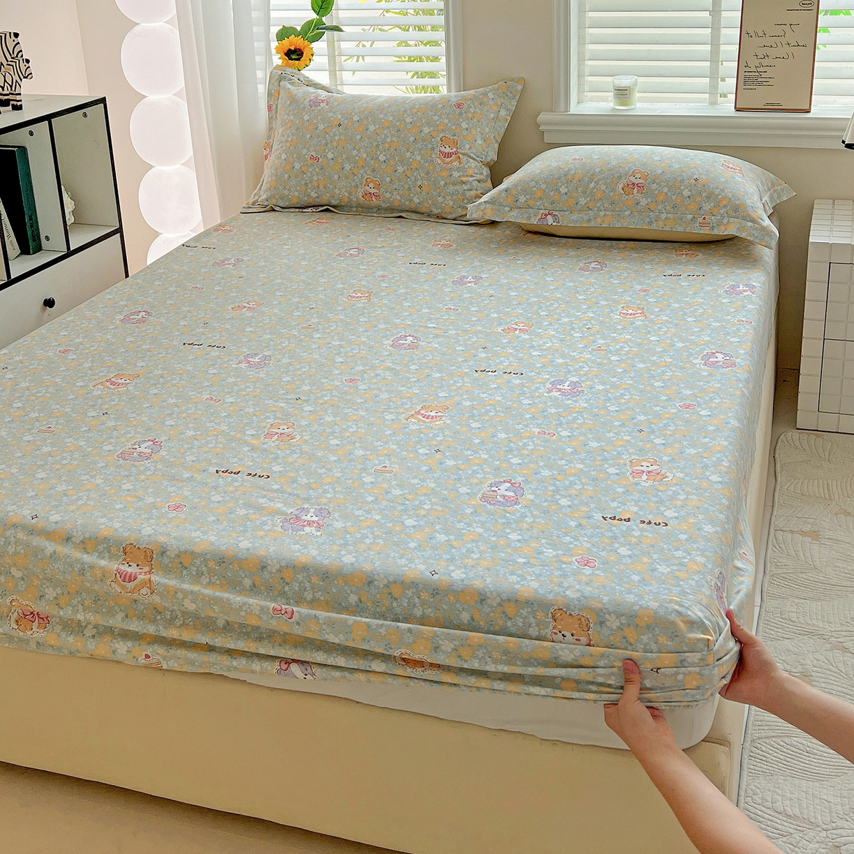 91家纺网 家纺一手货源 找家纺 依庭 2025新款高克重全棉纯棉磨毛印花床笠单品床笠 清新花园