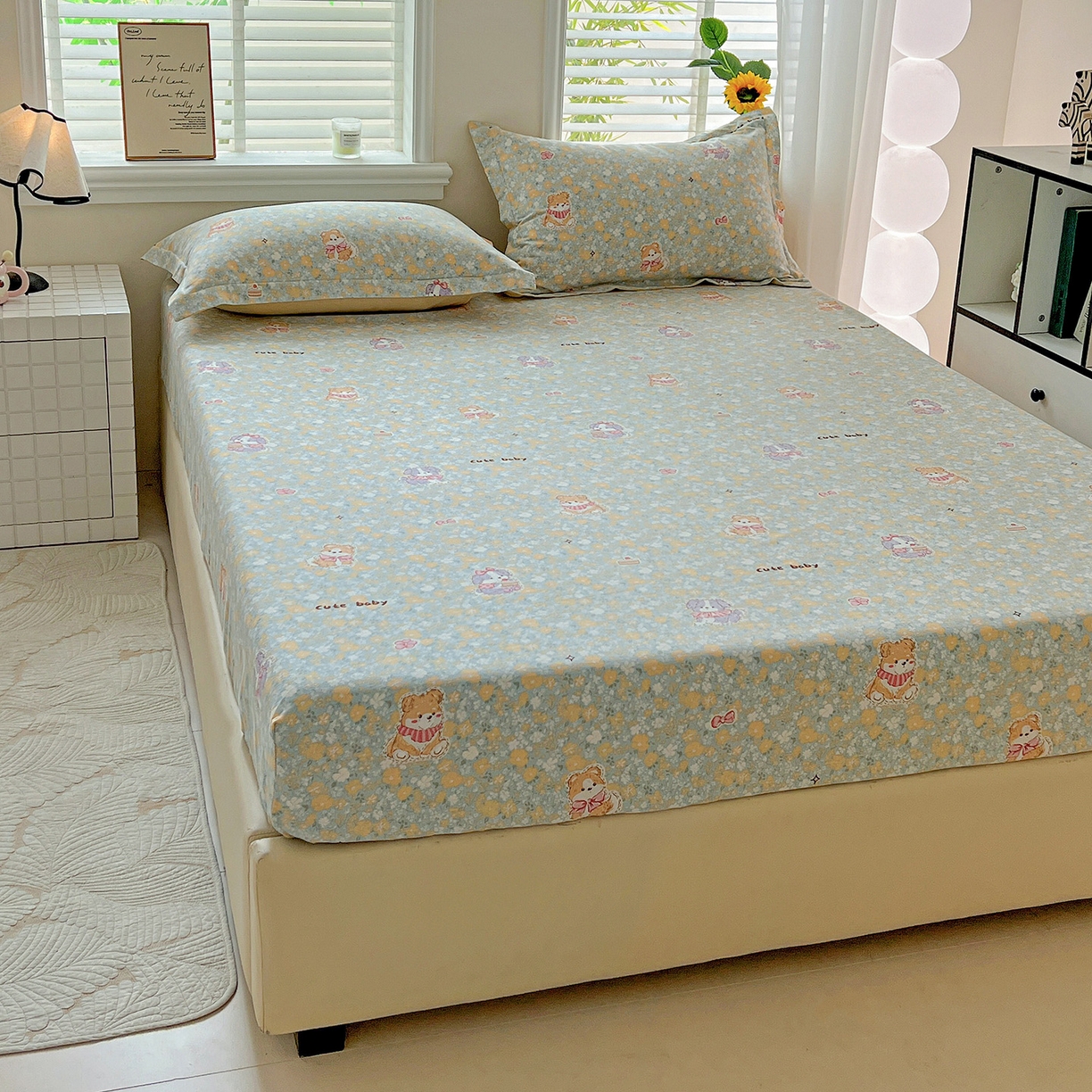 91家纺网 家纺一手货源 找家纺 依庭 2025新款高克重全棉纯棉磨毛印花床笠单品床笠 清新花园