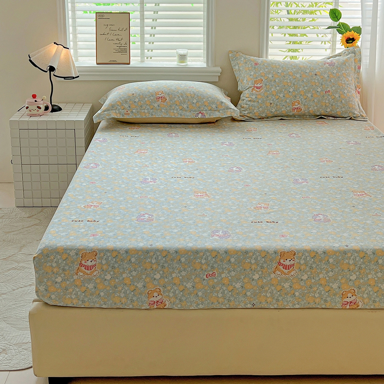 91家纺网 家纺一手货源 找家纺 依庭 2025新款高克重全棉纯棉磨毛印花床笠单品床笠 清新花园