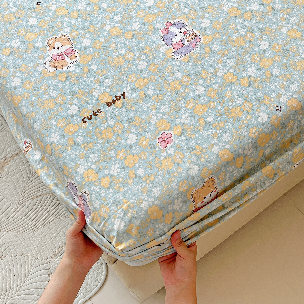 91家纺网 家纺一手货源 找家纺 依庭 2025新款高克重全棉纯棉磨毛印花床笠单品床笠 清新花园