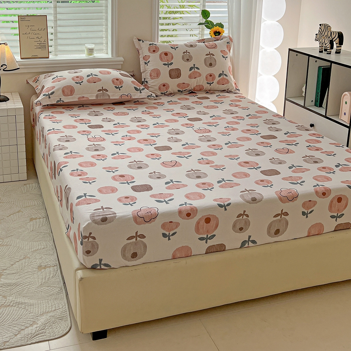 91家纺网 家纺一手货源 找家纺 依庭 2025新款高克重全棉纯棉磨毛印花床笠单品床笠 山樱