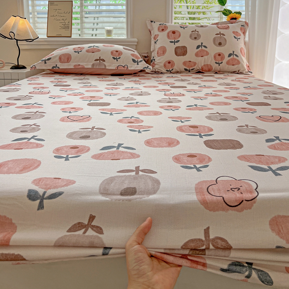 91家纺网 家纺一手货源 找家纺 依庭 2025新款高克重全棉纯棉磨毛印花床笠单品床笠 山樱