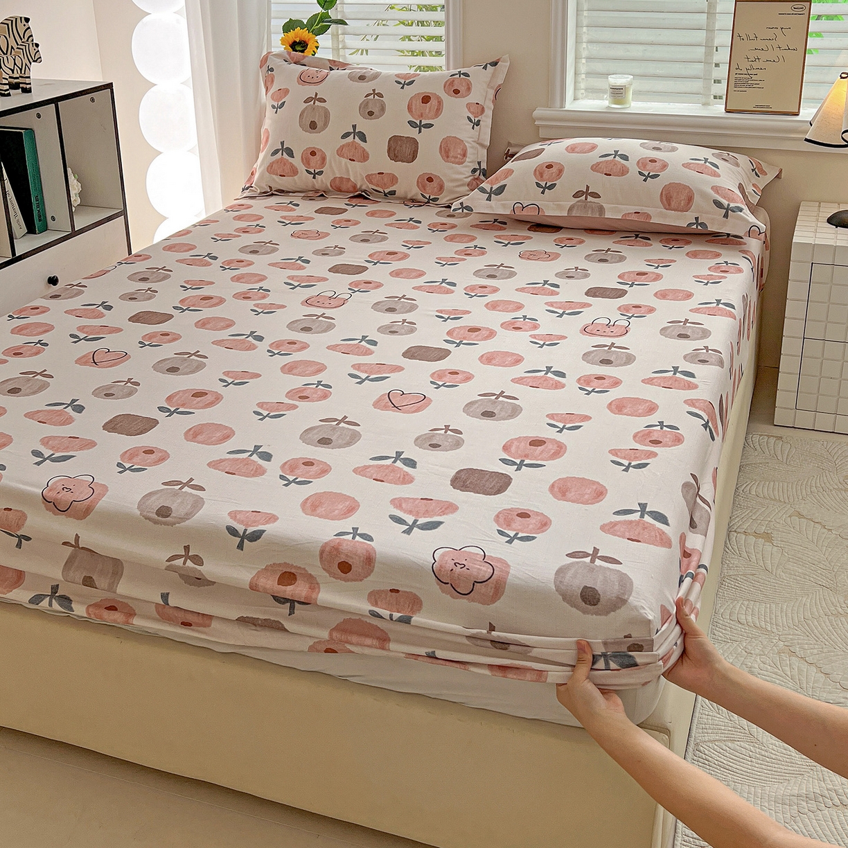 91家纺网 家纺一手货源 找家纺 依庭 2025新款高克重全棉纯棉磨毛印花床笠单品床笠 山樱