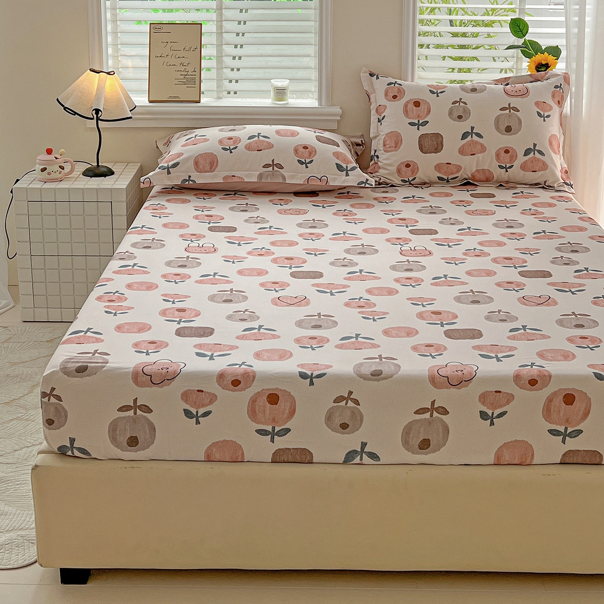 91家纺网 家纺一手货源 找家纺 依庭 2025新款高克重全棉纯棉磨毛印花床笠单品床笠 山樱