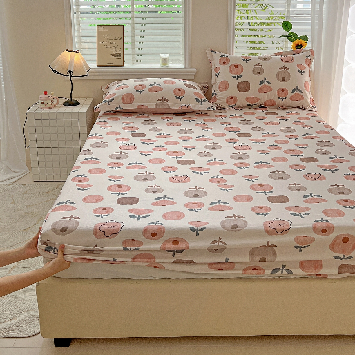 91家纺网 家纺一手货源 找家纺 依庭 2025新款高克重全棉纯棉磨毛印花床笠单品床笠 山樱