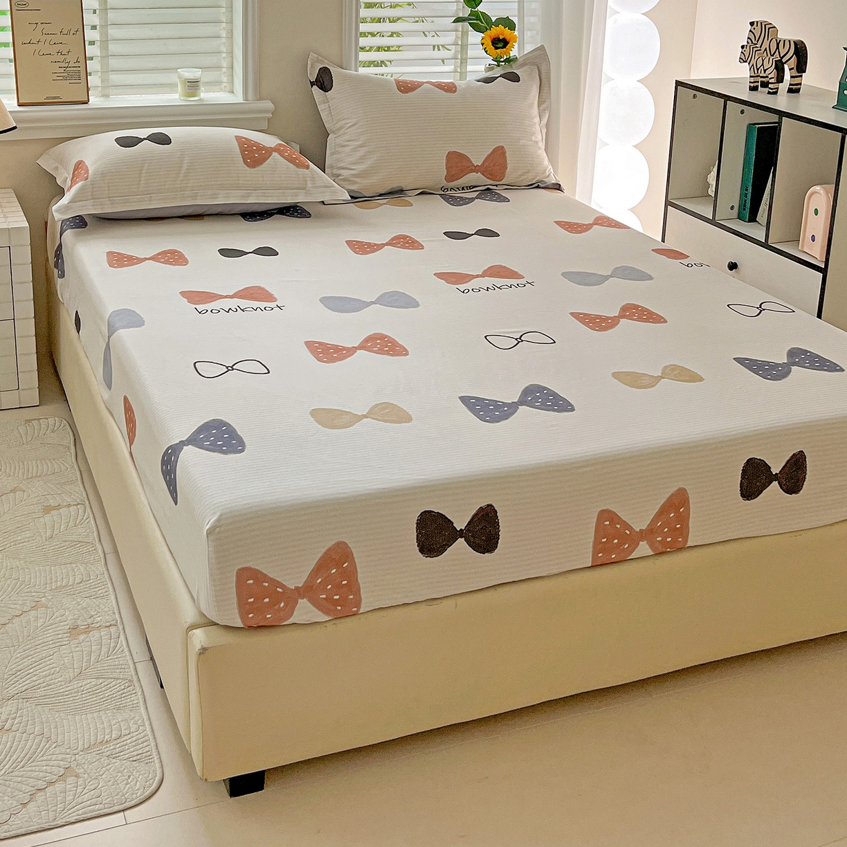 91家纺网 家纺一手货源 找家纺 依庭 2025新款高克重全棉纯棉磨毛印花床笠单品床笠 笙白-桔