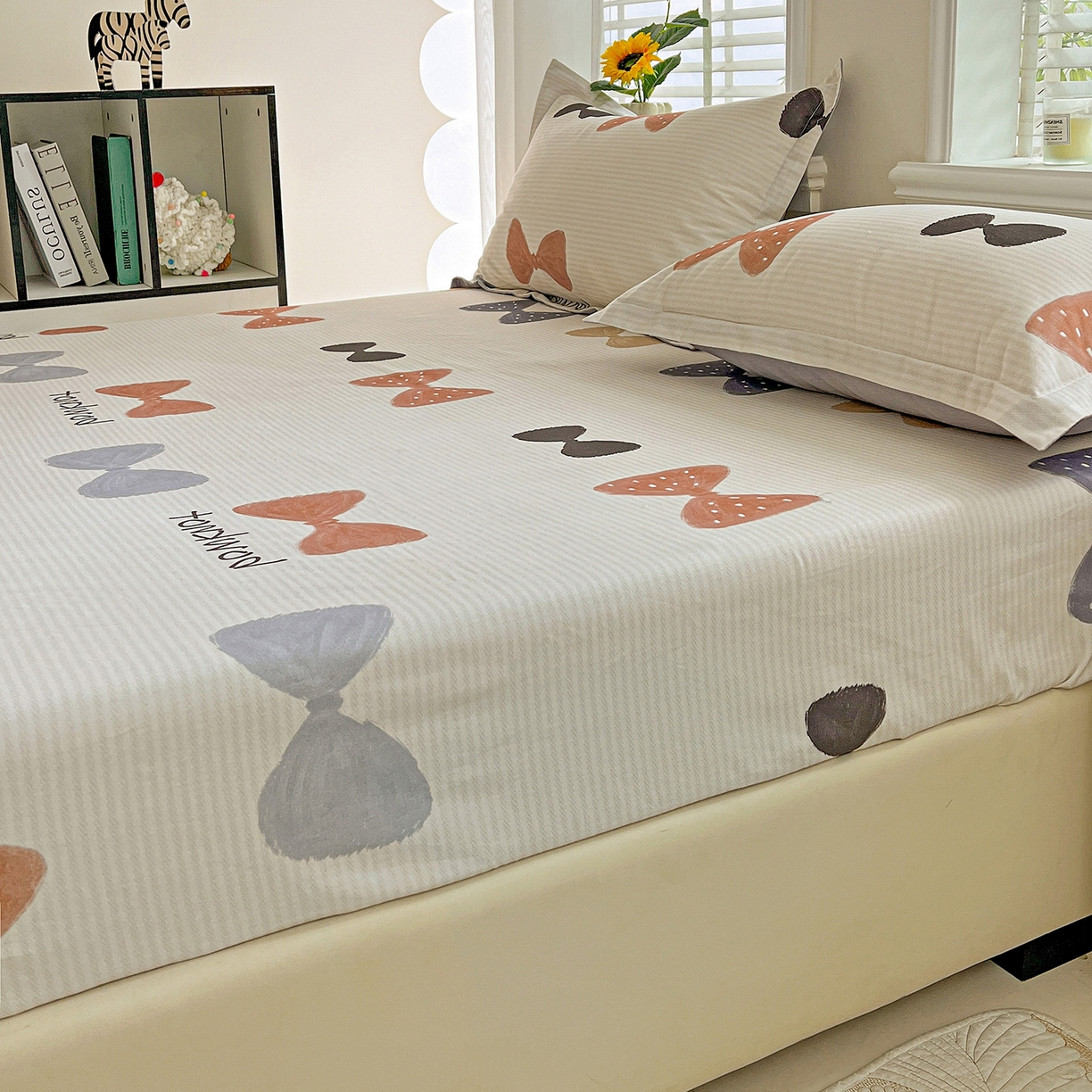 91家纺网 家纺一手货源 找家纺 依庭 2025新款高克重全棉纯棉磨毛印花床笠单品床笠 笙白-桔