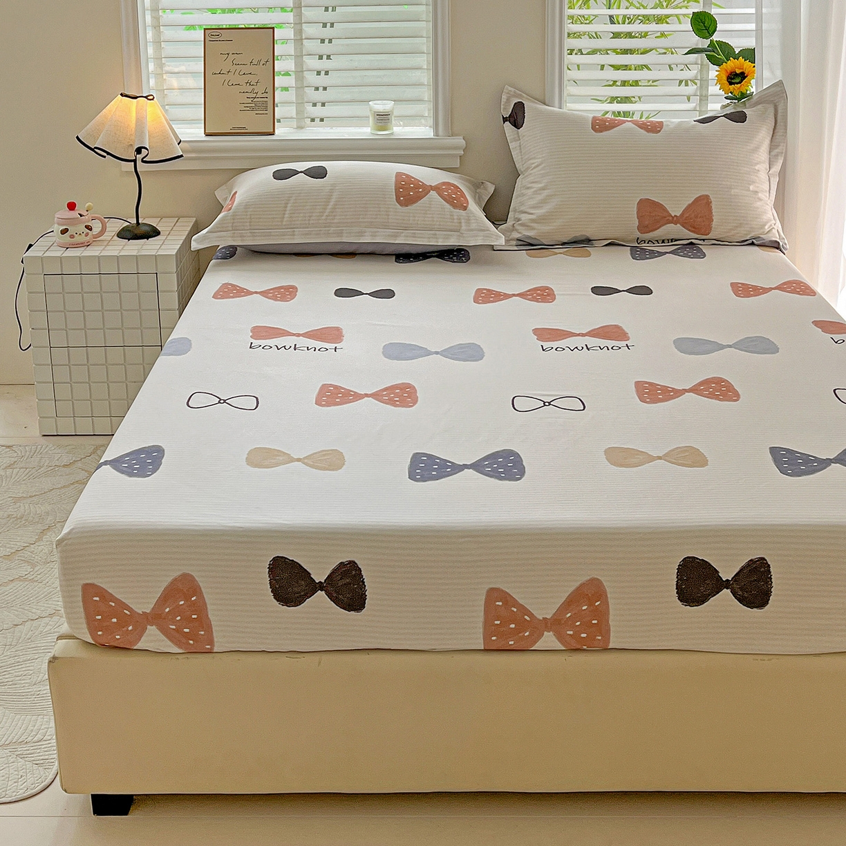 91家纺网 家纺一手货源 找家纺 依庭 2025新款高克重全棉纯棉磨毛印花床笠单品床笠 笙白-桔