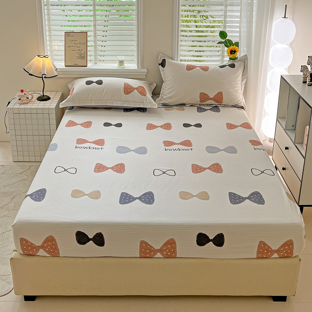 91家纺网 家纺一手货源 找家纺 依庭 2025新款高克重全棉纯棉磨毛印花床笠单品床笠 笙白-桔