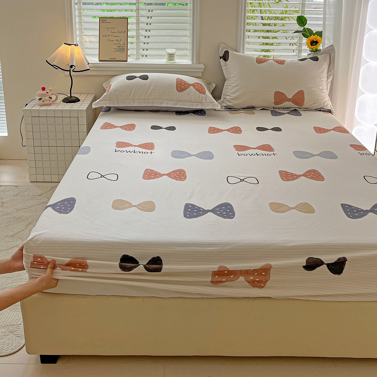 91家纺网 家纺一手货源 找家纺 依庭 2025新款高克重全棉纯棉磨毛印花床笠单品床笠 笙白-桔