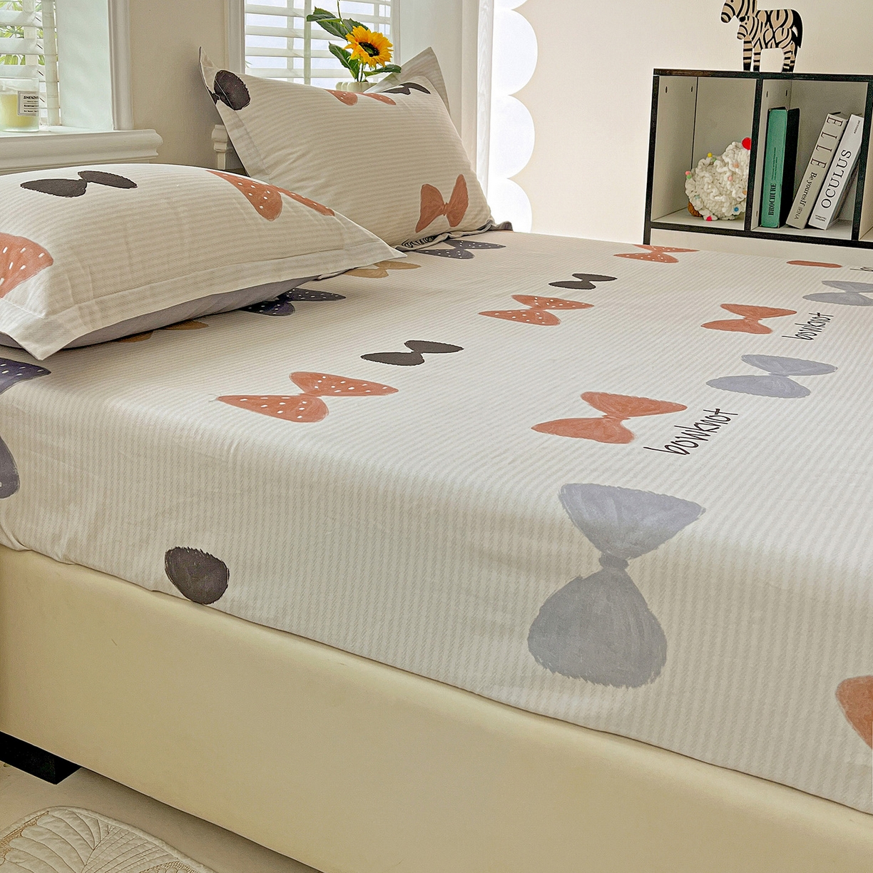 91家纺网 家纺一手货源 找家纺 依庭 2025新款高克重全棉纯棉磨毛印花床笠单品床笠 笙白-桔