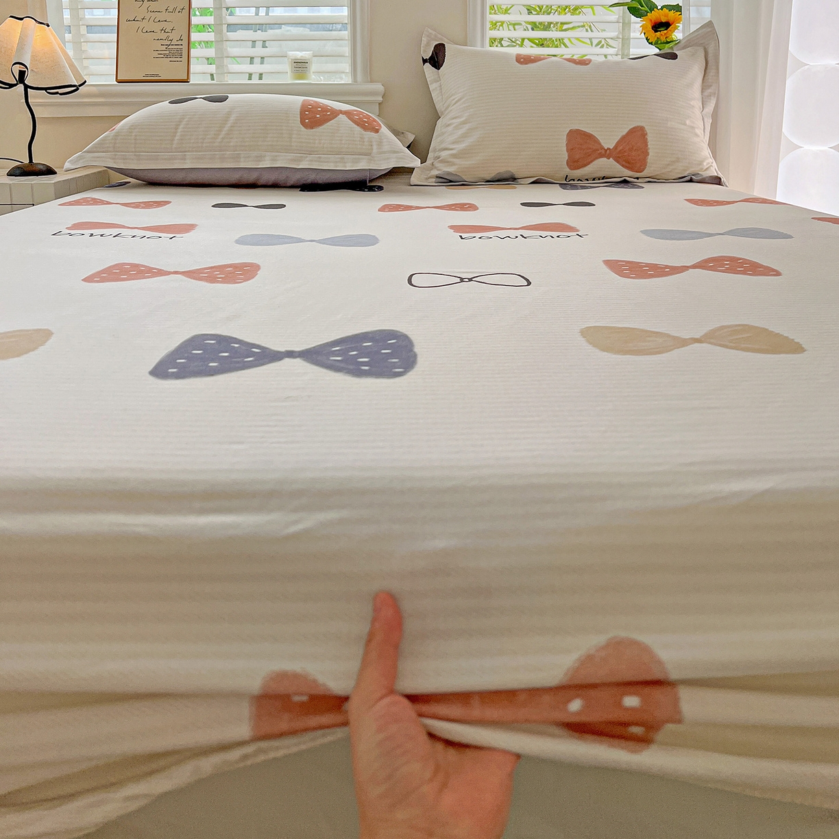 91家纺网 家纺一手货源 找家纺 依庭 2025新款高克重全棉纯棉磨毛印花床笠单品床笠 笙白-桔