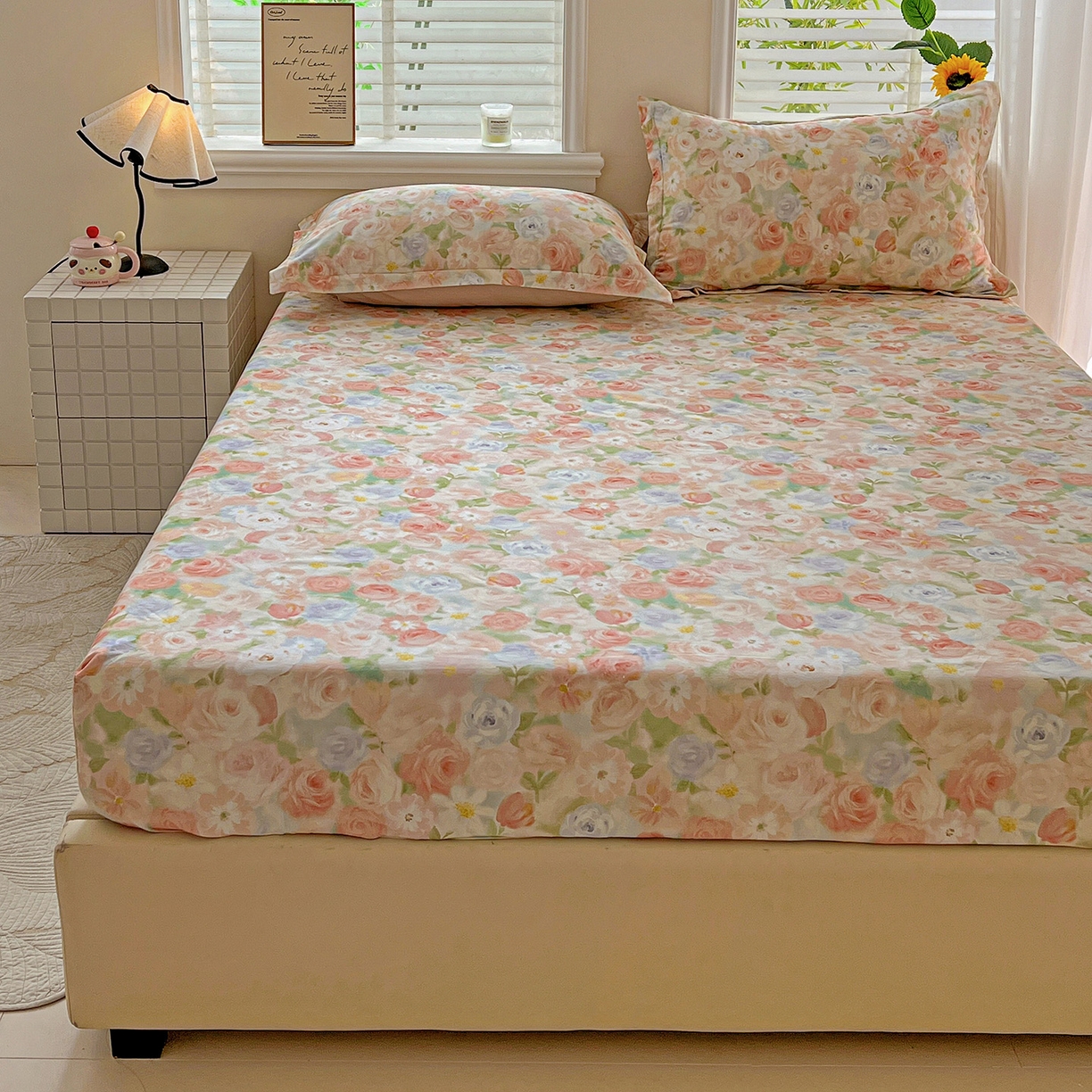 91家纺网 家纺一手货源 找家纺 依庭 2025新款高克重全棉纯棉磨毛印花床笠单品床笠 甜梦茶语