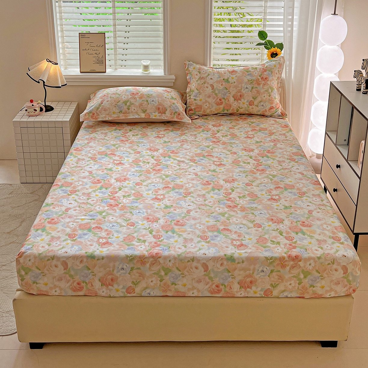 91家纺网 家纺一手货源 找家纺 依庭 2025新款高克重全棉纯棉磨毛印花床笠单品床笠 甜梦茶语