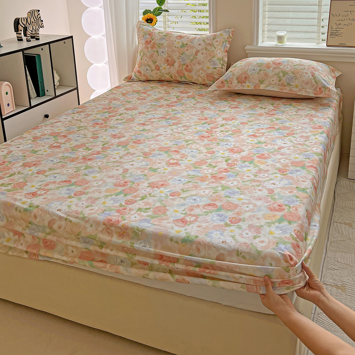 91家纺网 家纺一手货源 找家纺 依庭 2025新款高克重全棉纯棉磨毛印花床笠单品床笠 甜梦茶语