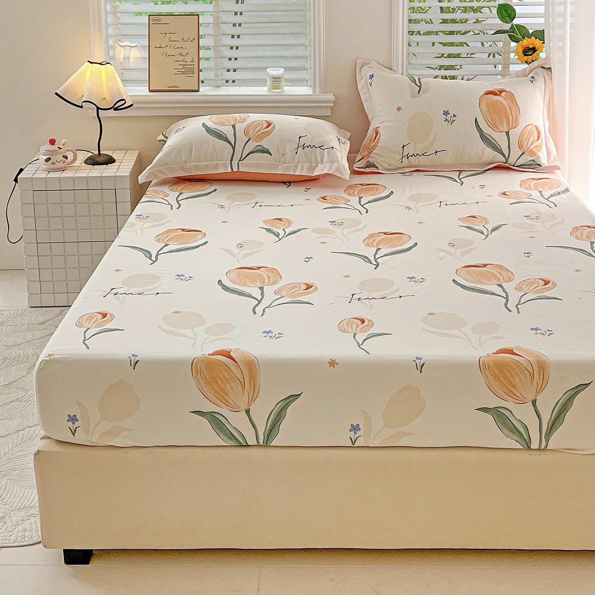 91家纺网 家纺一手货源 找家纺 依庭 2025新款高克重全棉纯棉磨毛印花床笠单品床笠 甜心花语