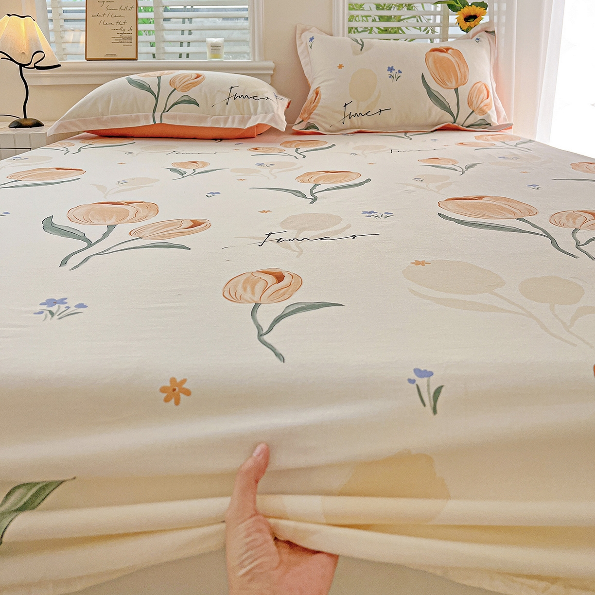 91家纺网 家纺一手货源 找家纺 依庭 2025新款高克重全棉纯棉磨毛印花床笠单品床笠 甜心花语