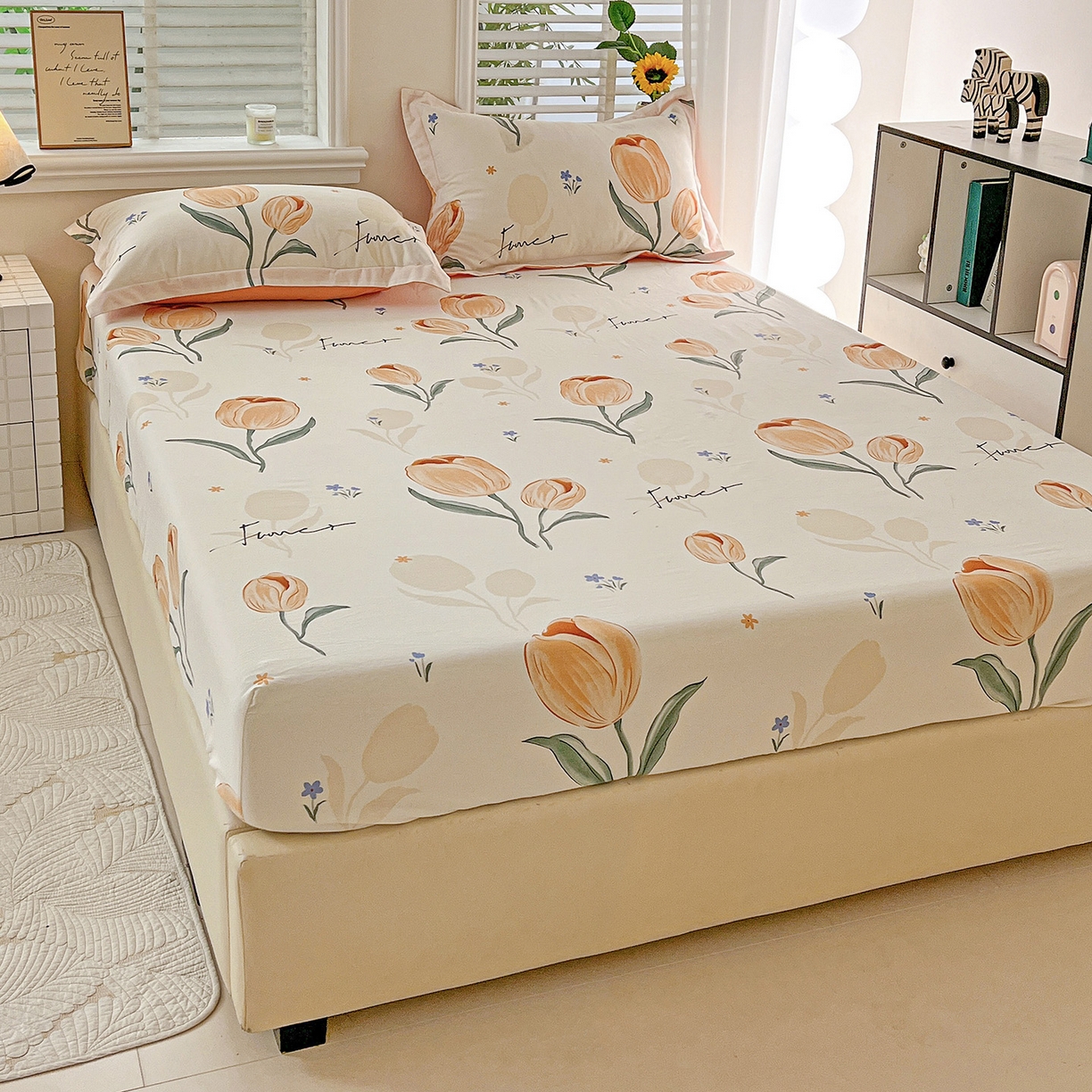 91家纺网 家纺一手货源 找家纺 依庭 2025新款高克重全棉纯棉磨毛印花床笠单品床笠 甜心花语