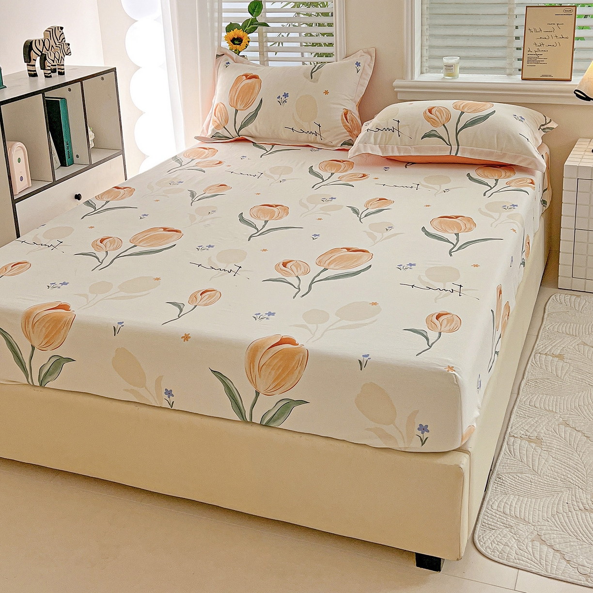 91家纺网 家纺一手货源 找家纺 依庭 2025新款高克重全棉纯棉磨毛印花床笠单品床笠 甜心花语