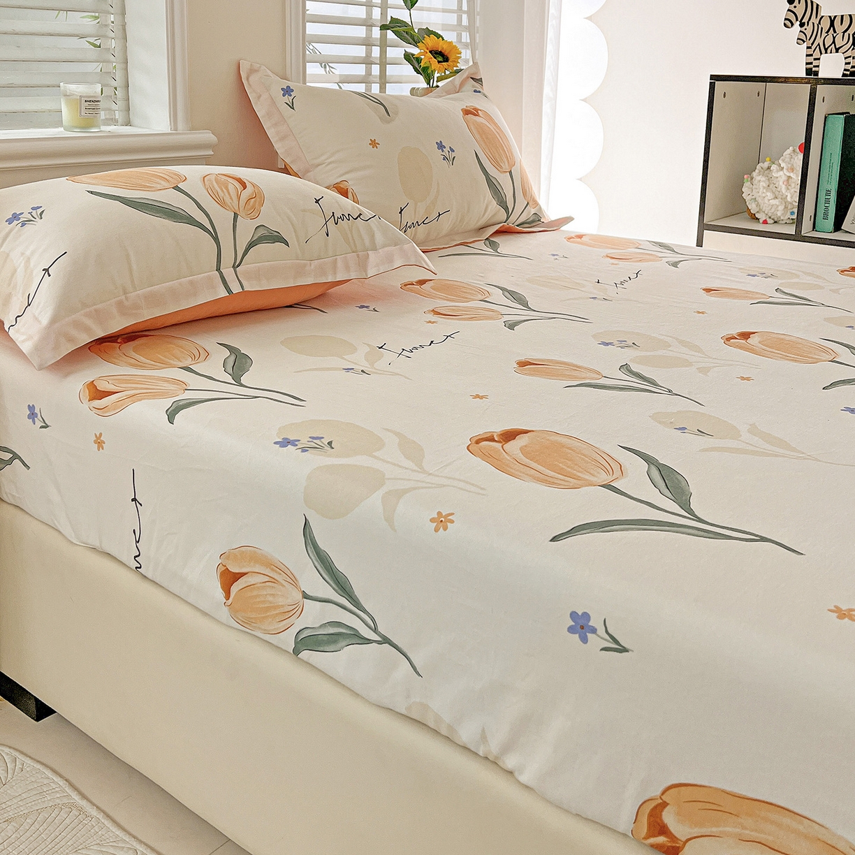 91家纺网 家纺一手货源 找家纺 依庭 2025新款高克重全棉纯棉磨毛印花床笠单品床笠 甜心花语