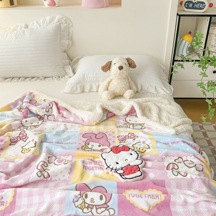 91家纺网 家纺一手货源 找家纺 花满路 2025新款亲肤舒适三丽鸥羊羔毛毯 kt伙伴