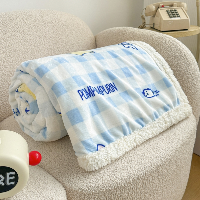 91家纺网 家纺一手货源 找家纺 花满路 2025新款亲肤舒适三丽鸥羊羔毛毯 格子布丁狗