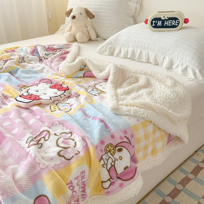 91家纺网 家纺一手货源 找家纺 花满路 2025新款亲肤舒适三丽鸥羊羔毛毯 kt伙伴