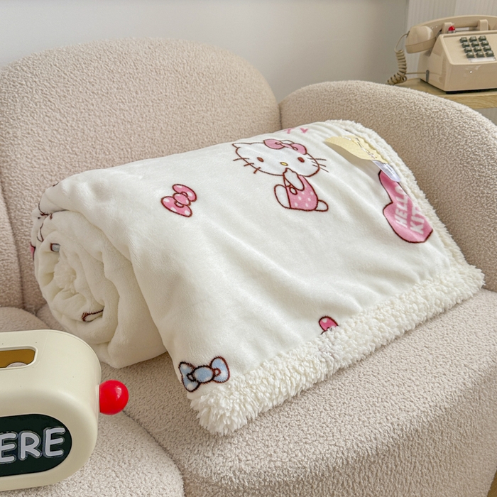 91家纺网 家纺一手货源 找家纺 花满路 2025新款亲肤舒适三丽鸥羊羔毛毯 俏皮kt