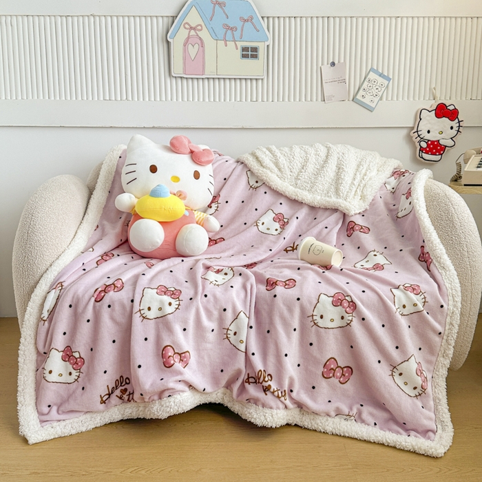 91家纺网 家纺一手货源 找家纺 花满路 2025新款亲肤舒适三丽鸥羊羔毛毯 乖巧kt