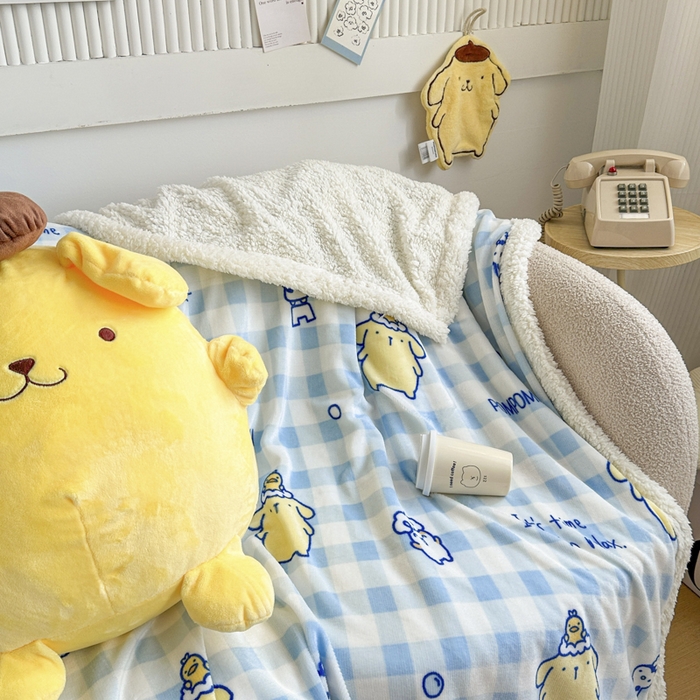 91家纺网 家纺一手货源 找家纺 花满路 2025新款亲肤舒适三丽鸥羊羔毛毯 格子布丁狗