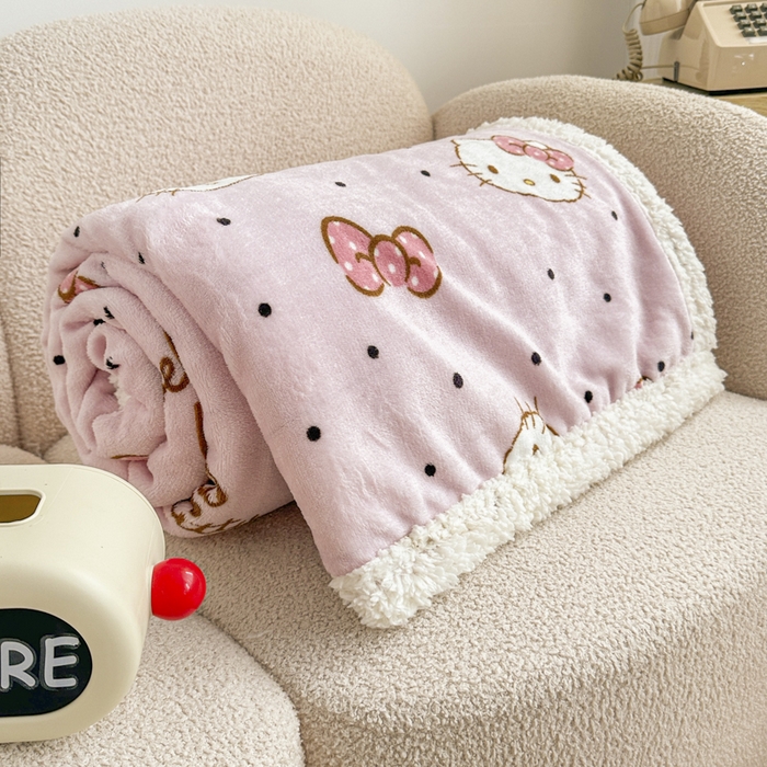 91家纺网 家纺一手货源 找家纺 花满路 2025新款亲肤舒适三丽鸥羊羔毛毯 乖巧kt