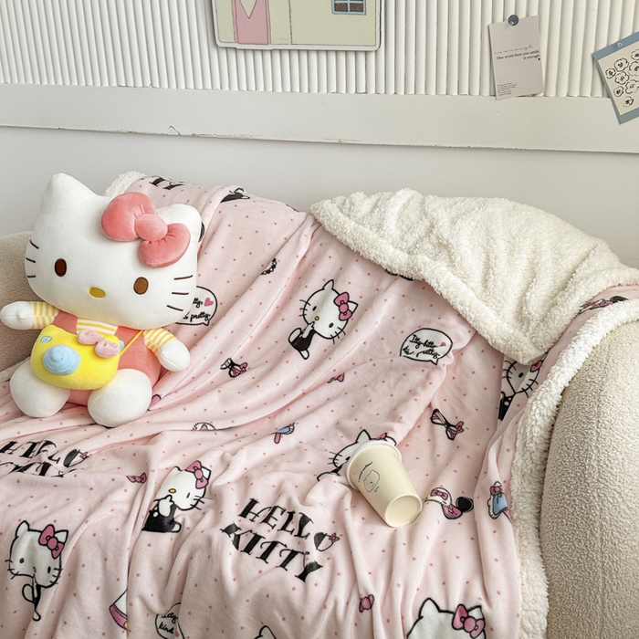 91家纺网 家纺一手货源 找家纺 花满路 2025新款亲肤舒适三丽鸥羊羔毛毯 甜蜜kt