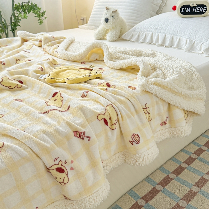 91家纺网 家纺一手货源 找家纺 花满路 2025新款亲肤舒适三丽鸥羊羔毛毯 团团布丁狗