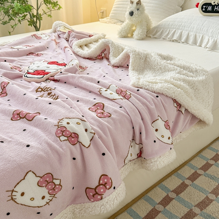 91家纺网 家纺一手货源 找家纺 花满路 2025新款亲肤舒适三丽鸥羊羔毛毯 乖巧kt