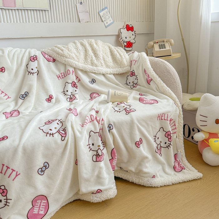 91家纺网 家纺一手货源 找家纺 花满路 2025新款亲肤舒适三丽鸥羊羔毛毯 俏皮kt