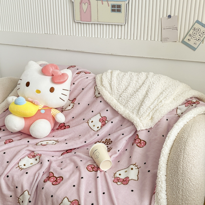 91家纺网 家纺一手货源 找家纺 花满路 2025新款亲肤舒适三丽鸥羊羔毛毯 乖巧kt