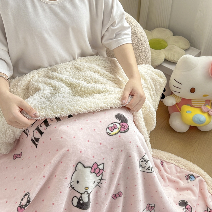 91家纺网 家纺一手货源 找家纺 花满路 2025新款亲肤舒适三丽鸥羊羔毛毯 甜蜜kt