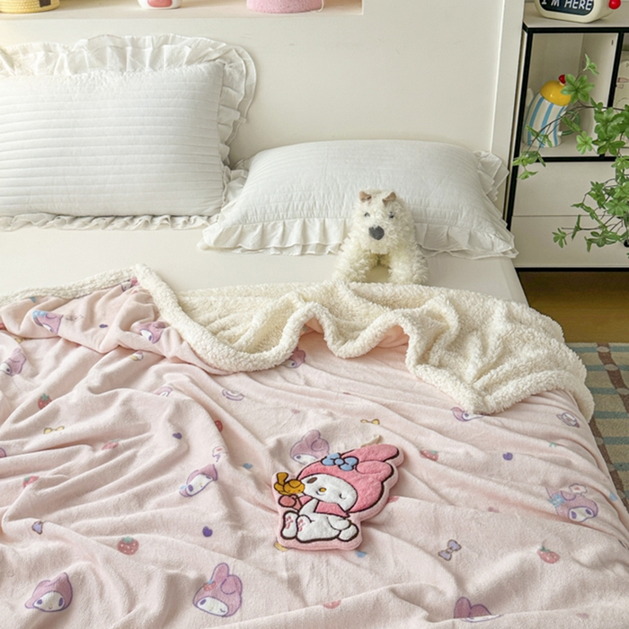 91家纺网 家纺一手货源 找家纺 花满路 2025新款亲肤舒适三丽鸥羊羔毛毯 糯糯美乐蒂