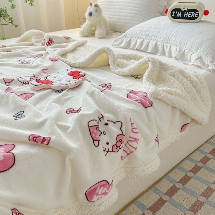 91家纺网 家纺一手货源 找家纺 花满路 2025新款亲肤舒适三丽鸥羊羔毛毯 俏皮kt