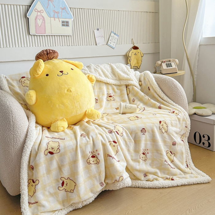 91家纺网 家纺一手货源 找家纺 花满路 2025新款亲肤舒适三丽鸥羊羔毛毯 团团布丁狗