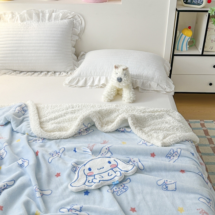 91家纺网 家纺一手货源 找家纺 花满路 2025新款亲肤舒适三丽鸥羊羔毛毯 卷卷大耳狗