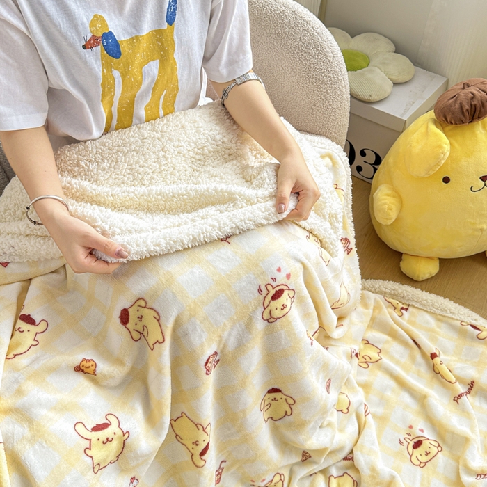 91家纺网 家纺一手货源 找家纺 花满路 2025新款亲肤舒适三丽鸥羊羔毛毯 团团布丁狗